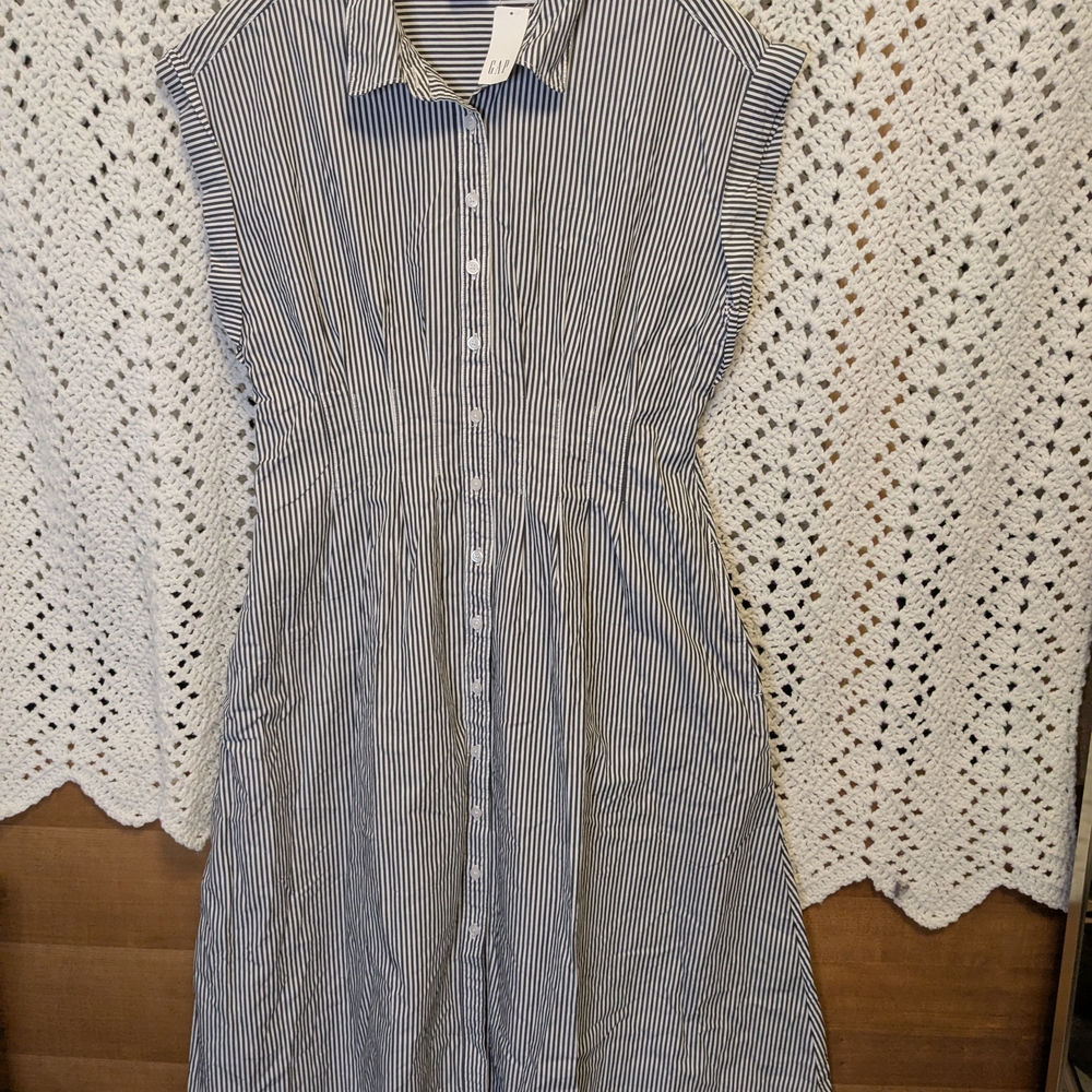 GAP Blue and White Buttoned Midi Sundress